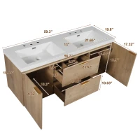 Double Sink Bathroom Vanity with Integrated SMC Top, Wall-Mounted Floating Cabinet for 2 People, 59.5'' L x 20'' W x 25.5'' H, Wood(m-3)