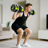 Soozier 6-in-1 Adjustable Dumbbell Set, Used as Kettlebell, Barbell, Dumbbell, Push-Up Stand, 44lbs Free Weights Set, Green(m-1)