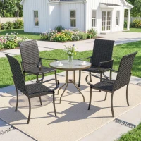 Outsunny 4 Piece PE Rattan Patio Dining Chairs with Steel Frame,  for Garden, Backyard, Pool Side, Porch, Black(m-1)