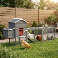 PawHut 118" Extra Large Chicken Coop with Asphalt Roof, Wooden Hen Run with Slide-Out Tray and Nesting Box, Chicken Hutch for 3-6 Chickens, Gray(m-11)