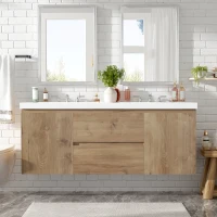 Double Sink Bathroom Vanity with Spacious Under-Sink Storage, Wall-Mounted Floating Cabinet with SMC Top, 59.5'' L x 20'' W x 25.5'' H, Wood(m-4)