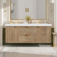 Double Sink Bathroom Vanity with Integrated SMC Top, Wall-Mounted Floating Cabinet for 2 People, 59.5'' L x 20'' W x 25.5'' H, Wood(m-4)
