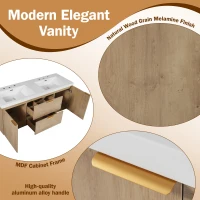 Double Sink Bathroom Vanity with Integrated SMC Top, Wall-Mounted Floating Cabinet for 2 People, 59.5'' L x 20'' W x 25.5'' H, Wood(m-6)