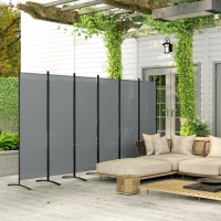Outsunny 6 Panel Folding Outdoor Privacy Screen with Stable Base, 5.7FT Tall Room Divider with UV30+ Protection, Dark Grey(m-10)