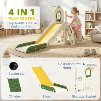 Qaba Foldable 4 in 1 Toddler Slide with Climber, Basketball Hoop, Storage Space and Basketball for Ages 1-3 Years, Cream(m-4)