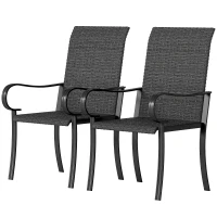 Outsunny 2 Piece PE Rattan Patio Dining Chairs with Steel Frame,  for Garden, Backyard, Pool Side, Porch, Black(m-2)