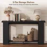 HOMCOM Farmhouse Console Table, 63" Narrow Entryway Table with Thickened Tabletop for Living Room, Hallway, Distressed Black(m-5)