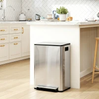 HOMCOM 2 x 30L / 7.9 Gallon Dual Trash Can with Removable Inner Buckets and Handles for Kitchen, Office, Bathroom, Silver(m-10)