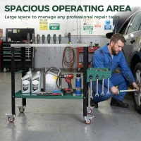 HOMCOM 2Tier Rolling Tool Cart with Wheels, Lockable Steel Heavy Duty Cart with Side Tray, Silver & Green(m-9)