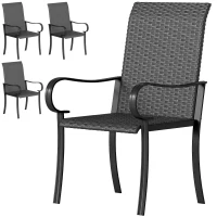 Outsunny 4 Piece PE Rattan Patio Dining Chairs with Steel Frame,  for Garden, Backyard, Pool Side, Porch, Black(m-2)