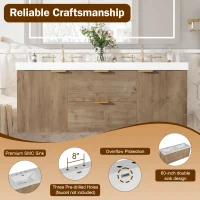Double Sink Bathroom Vanity with Integrated SMC Top, Wall-Mounted Floating Cabinet for 2 People, 59.5'' L x 20'' W x 25.5'' H, Wood(m-8)