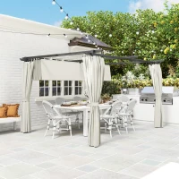 Outsunny 10' x 13' Pergola with Retractable Canopy and Curtains, UPF30+ Sun Shade Shelter for Grill, Garden, Backyard, Deck(m-9)