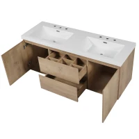 Double Sink Bathroom Vanity with Spacious Under-Sink Storage, Wall-Mounted Floating Cabinet with SMC Top, 59.5'' L x 20'' W x 25.5'' H, Wood(m-10)