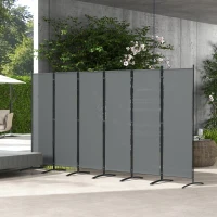 Outsunny 6 Panel Folding Outdoor Privacy Screen with Stable Base, 5.7FT Tall Room Divider with UV30+ Protection, Dark Grey(m-9)