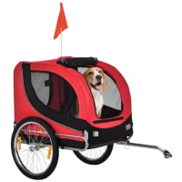 Aosom Dog Bike Trailer, Pet Cart Bicycle, Wagon Cargo Carrier Attachment with Hitch, Reflectors, Flag for Small Medium Dogs, Pet Wheelchair for Travelling, Red(m-2)