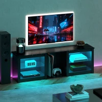 HOMCOM TV Stand with LED Lights, Modern Entertainment Center with Adjustable Glass Shelves, for TVs up to 70 Inch, Black(m-8)