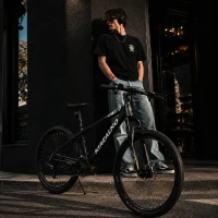 26" Mountain Bike with 21-Speed High-Carbon Steel Frame, Dual Disc Brakes, Adjustable Seatpost, 67" L x 26.5" W x 38.5" H, Black+Gray(m-1)
