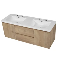 Double Sink Bathroom Vanity with Spacious Under-Sink Storage, Wall-Mounted Floating Cabinet with SMC Top, 59.5'' L x 20'' W x 25.5'' H, Wood(m-9)