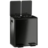 HOMCOM Garbage Bin, Soft-Close Trash Can with Foot Pedal, 2x5 Gal (2x20 L) Garbage Can with Removable Inner Buckets, Black(m-2)