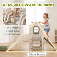 Qaba Foldable 4 in 1 Toddler Slide with Climber, Basketball Hoop, Storage Space and Basketball for Ages 1-3 Years, Cream(m-7)