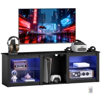 HOMCOM TV Stand with LED Lights, Modern Entertainment Center with Adjustable Glass Shelves, for TVs up to 70 Inch, Black(m-11)
