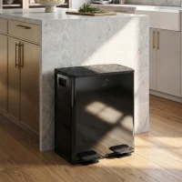 HOMCOM Garbage Bin, Soft-Close Trash Can with Foot Pedal, 2x5 Gal (2x20 L) Garbage Can with Removable Inner Buckets, Black(m-8)