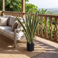 Outsunny 30" Artificial Snake Plant with 21 Leaves in Pot, Decorative Fake Plant for Home, Office, and Living Room, Green(m-10)