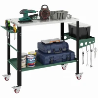 HOMCOM 2Tier Rolling Tool Cart with Wheels, Lockable Steel Heavy Duty Cart with Side Tray, Silver & Green(m-11)