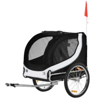 Aosom Dog Bike Trailer, Pet Cart Bicycle, Wagon Cargo Carrier Attachment with Hitch, Reflectors, Flag for Small Medium Dogs, Pet Wheelchair for Travelling, White(m-11)
