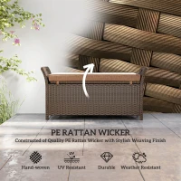 Outsunny 2-In-1 Outdoor Storage Bench, 29 Gallon Wicker Deck Box with Handles and Cushion, Tan(m-4)