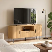 HOMCOM TV Stand for TVs up to 60", Modern Entertainment Center with Curved Sliding Doors and Storage, Natural Wood(m-10)