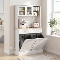 HOMCOM Kitchen Cabinet with Charging Station, 2 Tilt Out Cabinets, Microwave Stand, Freestanding Kitchen Pantry Cabinet, White(m-9)