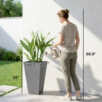 Outsunny 28" Tall Planters, Set of 3 Plastic Flower Pots with Marble Finish and Drainage Holes, Stackable Taper Planters, Gray(m-3)