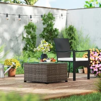 Outsunny 24.4" Patio Wicker Coffee Table, PE Rattan Outdoor Side Table with Tempered Glass Top, Black(m-9)