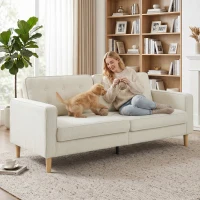 HOMCOM 3 Seater Sofa Upholstered with Padded Cushion Modern Button Tufted Couch with Wood Legs, Cream White(m-9)