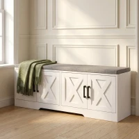 HOMCOM Shoe Bench with Cushion Shoe Storage Bench with Doors Adjustable Shelves for Entryway, White(m-10)