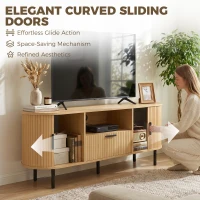 HOMCOM TV Stand for TVs up to 60", Modern Entertainment Center with Curved Sliding Doors and Storage, Natural Wood(m-4)