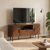 HOMCOM TV Stand for TVs up to 60", Modern Entertainment Center with Curved Sliding Doors and Storage, Brown(m-10)
