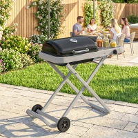 Outsunny Portable Propane Gas BBQ Grill with Foldable Cart, Wheels, 9500 BTU Gas Barbecue Grill with Piezo Ignition Burner, Black(m-10)