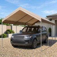 Outsunny 10' x 20' Heavy Duty Outdoor Carport Awning/Canopy with Weather-Fighting Material & Anchor Kit, Brown(m-2)