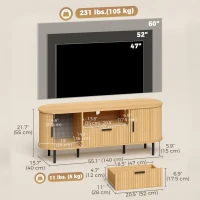 HOMCOM TV Stand for TVs up to 60", Modern Entertainment Center with Curved Sliding Doors and Storage, Natural Wood(m-3)