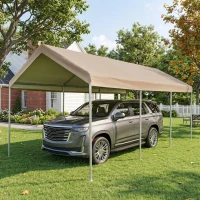 Outsunny 10' x 20' Heavy Duty Outdoor Carport Awning/Canopy with Weather-Fighting Material & Anchor Kit, Brown(m-10)