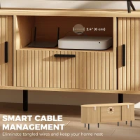 HOMCOM TV Stand for TVs up to 60", Modern Entertainment Center with Curved Sliding Doors and Storage, Natural Wood(m-6)