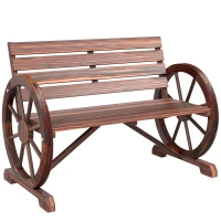 Outsunny 42" Wood Wagon Wheel Bench Garden Loveseat Rustic Seat Relaxing Lounge Chair Outdoor Decorative Seat Park Decor, Brown(m-14)
