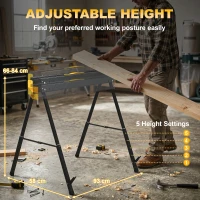 HOMCOM Mitre Saw Stands, Sawhorses with Height Adjustable Legs, 2x4 Bracket, Carry Handle, Black(m-5)
