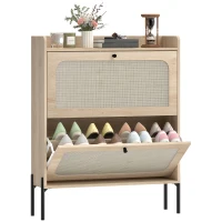 HOMCOM Shoe Cabinet with 2 Flip Drawers, Boho Narrow Shoe Storage Cabinet, Oak(m-1)