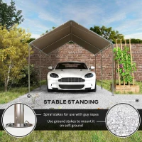 Outsunny 10' x 20' Carport Heavy Duty Galvanized Car Canopy with Included Anchor Kit, 3 Reinforced Steel Cables, Khaki(m-6)