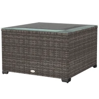 Outsunny 24.4" Patio Wicker Coffee Table, PE Rattan Outdoor Side Table with Tempered Glass Top, Black(m-2)