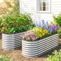 Outsunny 2Pcs Galvanized Raised Garden Bed, 6 x 2 x 2 ft Modular Metal Garden Beds with Rubber Strip Edging, Silver(m-9)