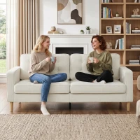 HOMCOM 3 Seater Sofa Upholstered with Padded Cushion Modern Button Tufted Couch with Wood Legs, Cream White(m-10)